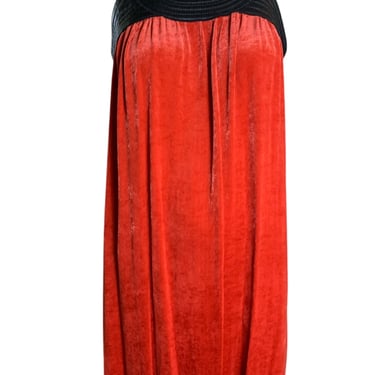 Jean Paul Gaultier Femme Scarlet Red Velvet Dress with Black Leather Yoke, NWT