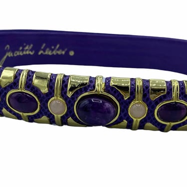 1980s Judith Leiber Purple Lizard Belt w/Amethyst & Rose Quartz