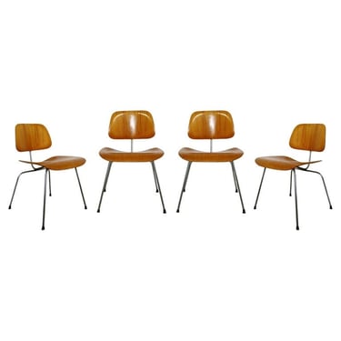 Modernist Set of 4 Eames for Herman Miller DCW Chrome Wood Chairs 2000s 