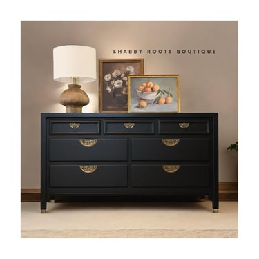 NEW! Vintage Modern Black Dresser Chest of Drawers. Mid Century credenza black and brass chinoiserie chic -  San Francisco Bay Area by Shab