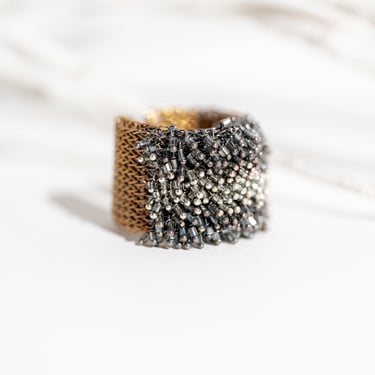 Sterling Silver Plated Brass Beaded Ring