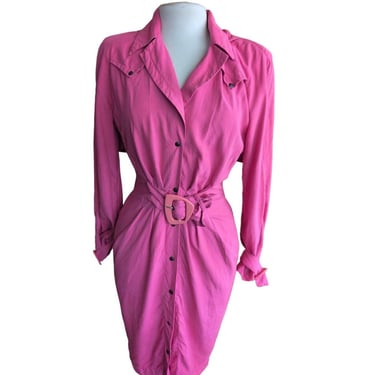 80s Pink Silk Dress Snap Front & Hooded Small Barbie 