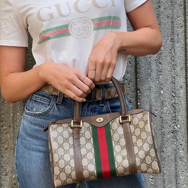 80s Gucci Monogram Top Handle Purse - Lucky Vintage