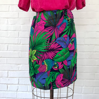 1980's Size 12 Tropical Parrot Wrap Skirt 