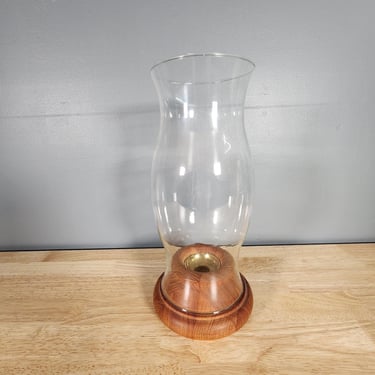 Dansk Teak Candleholder with Hurricane Glass Shade 