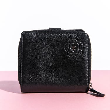 CHANEL Black Leather Zip Wallet