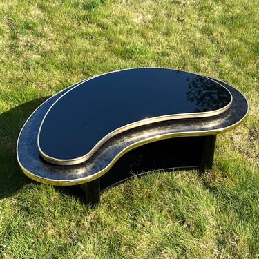 Kidney Coffee Table 1980s black and gold Swivel Top 
