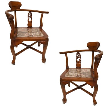 Rosewood Corner Chairs with Marble Seat by James Mont 
