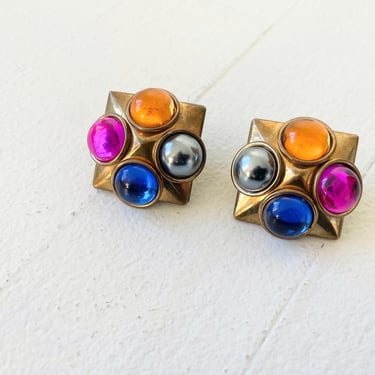 1990s Bronze Metal Gemstone Earrings 