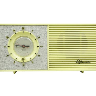 1960s Sylvania Model 2107 Yellow Plastic Alarm Clock Radio