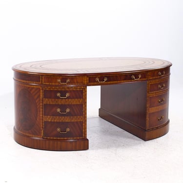 Maitland Smith Mahogany and Walnut Leather Top English Partners Desk 