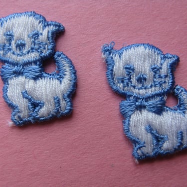 vintage kitten appliqué blue kitty cat patch sewing trim 