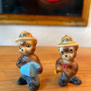 Vintage Smokey the Bear Bone China Miniature Figurines Set of 2 