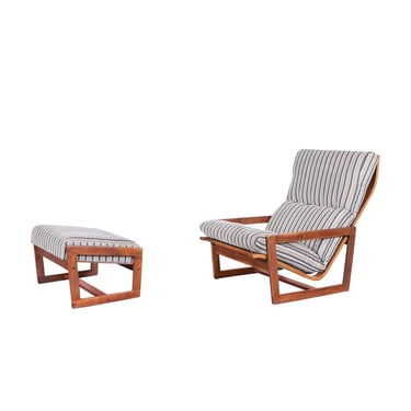 Mid-Century Modern Walnut Lounge Chair and Ottoman