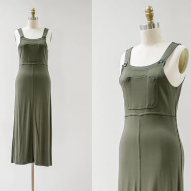 green overall dress | 90s y2k vintage dark olive green dark academia long pinafore maxi dress 