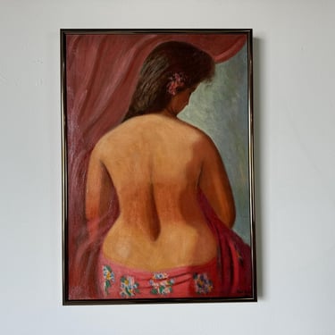 1940's Pura Arias Nude Woman Portrait Oil Painting, Framed 