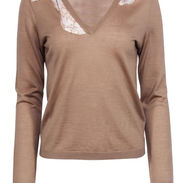 Valentino - Tan Wool & Silk Blend V-Neckline Knit Top Sz L