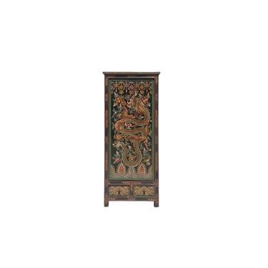 Chinese Tibetan Dragon Flower Graphic Tall Slim Wardrobe Cabinet ws4061E 