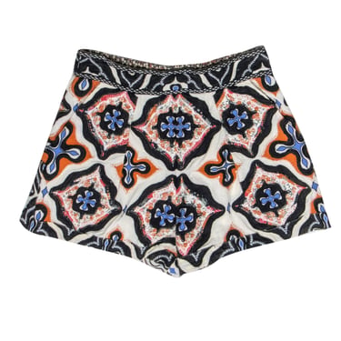 Ulla Johnson - Ivory, Black, Orange, & Blue Embroidered Print Shorts Sz 12