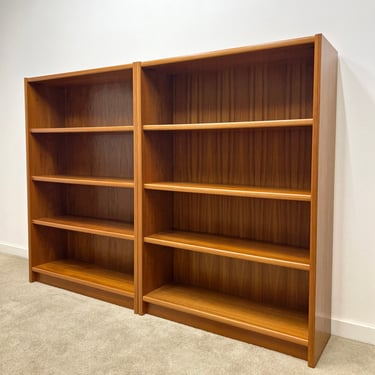 Danish modern teak library bookshelf wall unit bookcase 2pc set mid century 