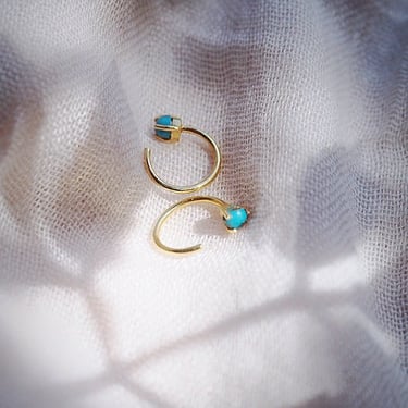 Tiny Open Turquoise Hoop Earrings - Malu 