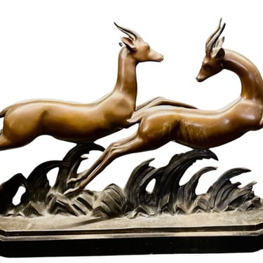 Lucien Charles E. Alliot French Art Deco Bronze The Gazelles 1930