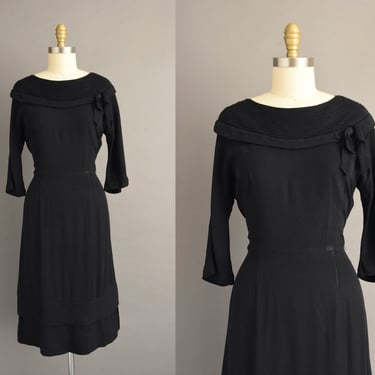 1940s vintage dress | Classic Black Rayon  Cocktail Party Bridesmaid Wedding Dress | Large 