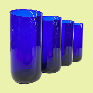 Vintage Drinking Glasses Retro 1990s Contemporary + Libbey Metropolitan + Cobalt Blue Glass + Set of 4 + Water Tumblers + Kitchen + Drinking 