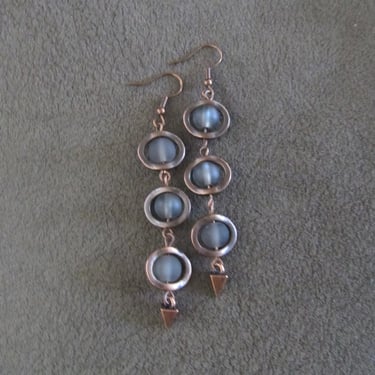 Long gray frosted glass  and copper earrings 