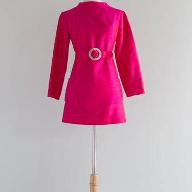 FAB 1960's Acid Pink Thai Silk Tunic Micro Mini Dress / SM