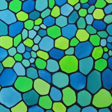 Green and Blue Cells - original watercolor painting - biology art 