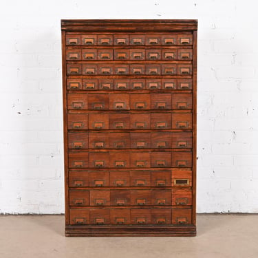 Antique Arts & Crafts 74-Drawer Card File Cabinet or Industrial Parts Cabinet, Circa 1900