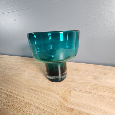 Teal Blenko Style Glass Chalice Vase 