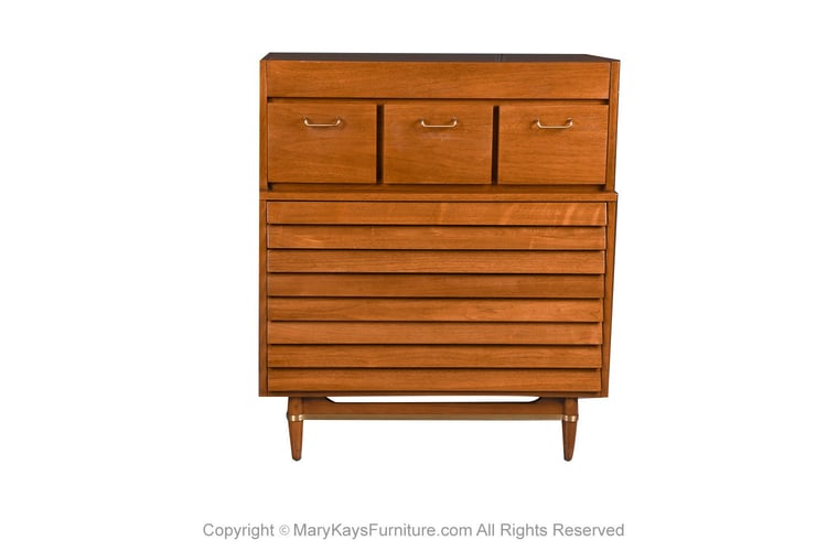 Mid-Century American of Martinsville tall High Boy Walnut Dresser Chest 