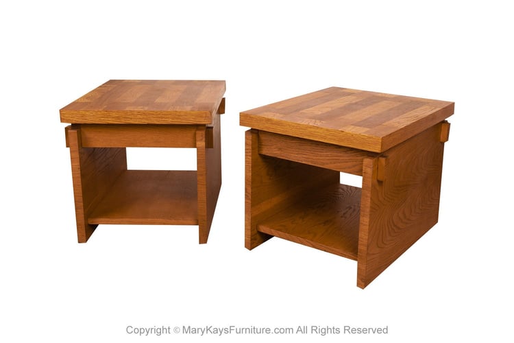 Pair Mid Century Lane Brutalist End Tables Nightstands 