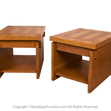 Pair Mid Century Lane Brutalist End Tables Nightstands 