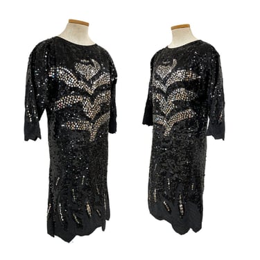 Vtg Vintage 1980s 80s Glam Gatsby Deco Egyptian Revival Sequin Party Dress 