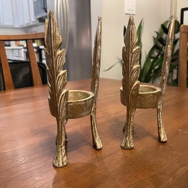 Pair of Vintage Art Deco Metal Tea Light / Pillar Candleholders 