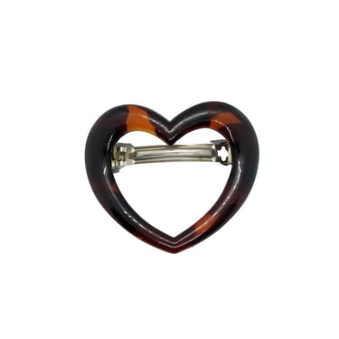 Vintage Faux Tortoiseshell Barrette - Heart Shaped Hair Clip - 1980s 80s French Style 