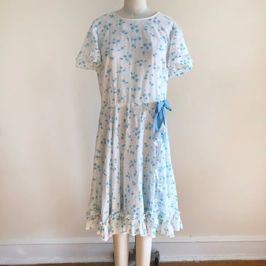 Light Blue and White Floral Rockabilly/Square Dance Dress - 1980s 