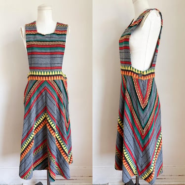 Vintage Tribal Chevron Striped Tweed Pinafore Dress / M 