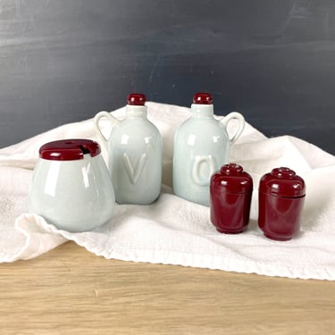 Carvanite and ceramic condiment set - vintage kitchen 