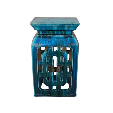 Chinese Ceramic Square Turquoise Green Knot Garden Stand Table cs7286E 