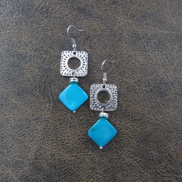 Blue mother of pearl shell and silver earrings 