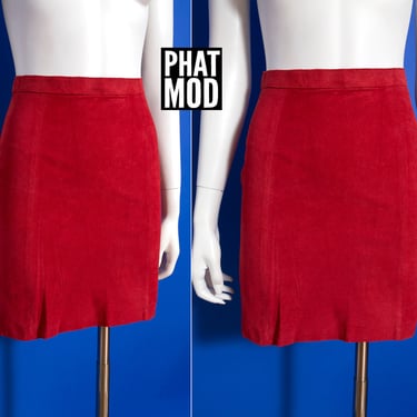 Sexy as Hell Vintage 80s Red Suede Leather Mini Skirt 