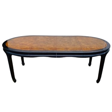 Chinoiserie Dining Table with Leaves 84x38 Oval by Century Furniture - Vintage Two Tone Black & Burl Wood Hollywood Regency Asian Style 