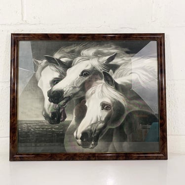 Vintage Pharaoh's Horses Framed Print J. Hoover & Sons Lithograph Reproduction John Frederick Herring I Painting Chariot Horse 1900s 