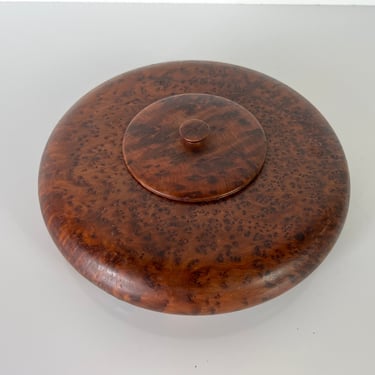 Mid-Century Modern Turned  Burl Wood Saucer Box Vessel  W/ Lid 