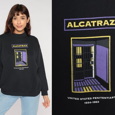 Alcatraz Sweatshirt Y2k Black Prison Sweatshirt San Francisco Pullover Jail Prisoner Shirt Black Graphic Sweatshirt Vintage 00s Mens Medium 