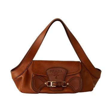 Prada Brown Leather Buckle Shoulder Bag